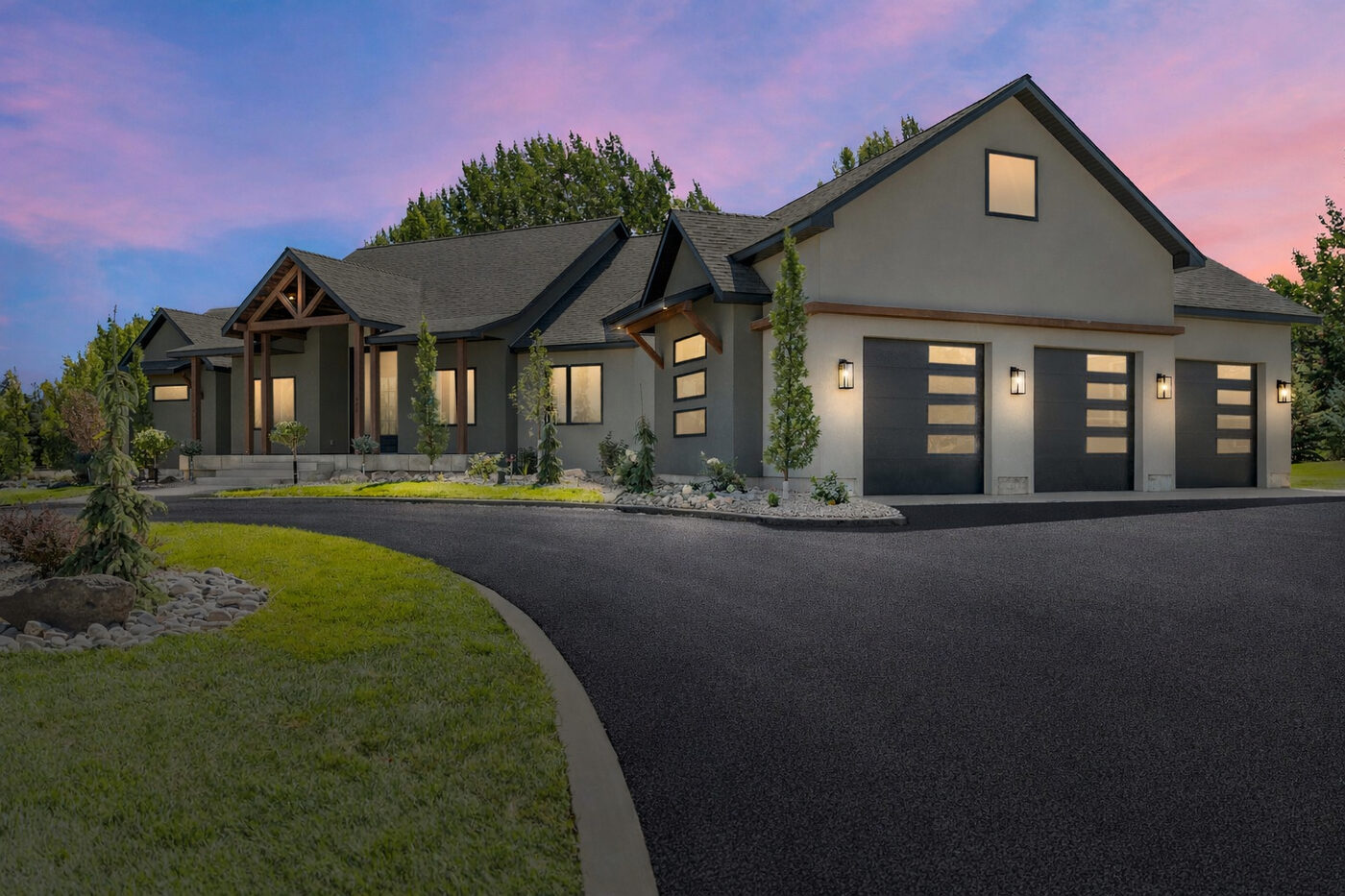 571 Partridge Lane at twilight — a new-construction estate in Rexburg, Idaho